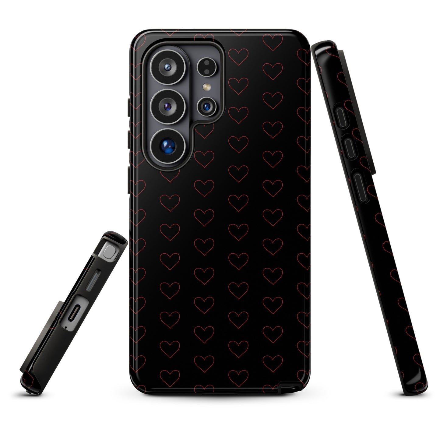 Phone Case for Samsung Galaxy with crimson heart pattern, featuring a modern and stylish design with minimalist outlines.