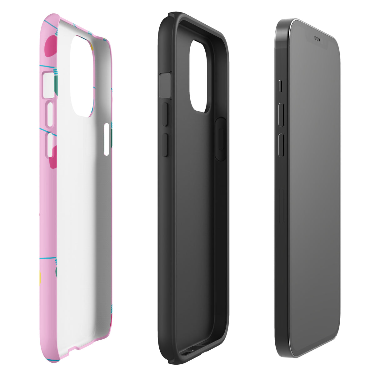 Phone Case for iPhone with Merry and Bright holiday lights design in pink background.