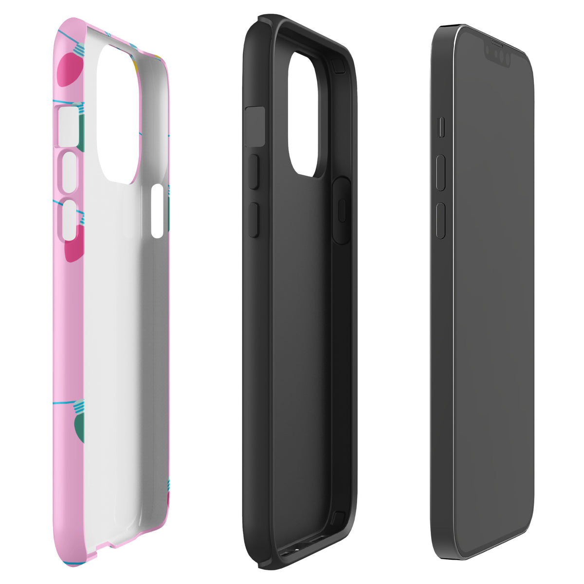 Phone Case for iPhone with Merry and Bright Holiday Lights design showing front, back, and side views