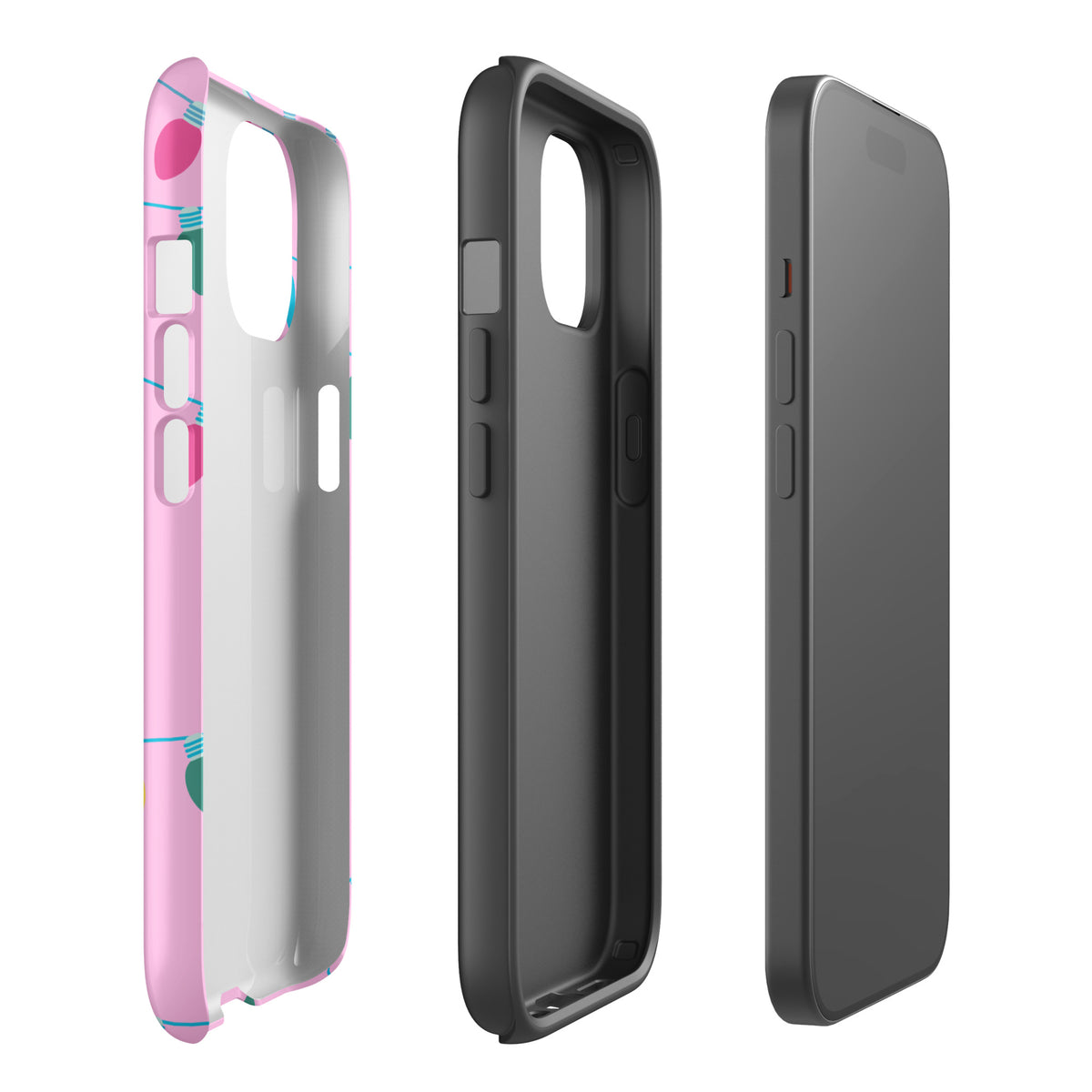 Phone Case for iPhone with holiday lights design displayed in three views