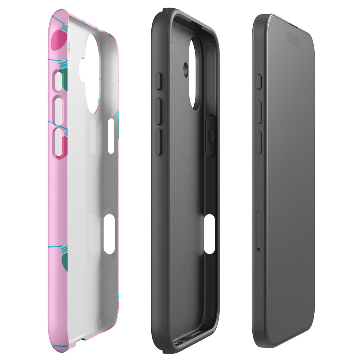Phone Case for iPhone with Merry and Bright holiday lights design featuring festive colors and hand-drawn elements on a pink background.