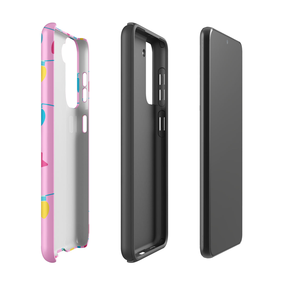 Phone Case for Samsung Galaxy with festive holiday lights and stars on a pink background.