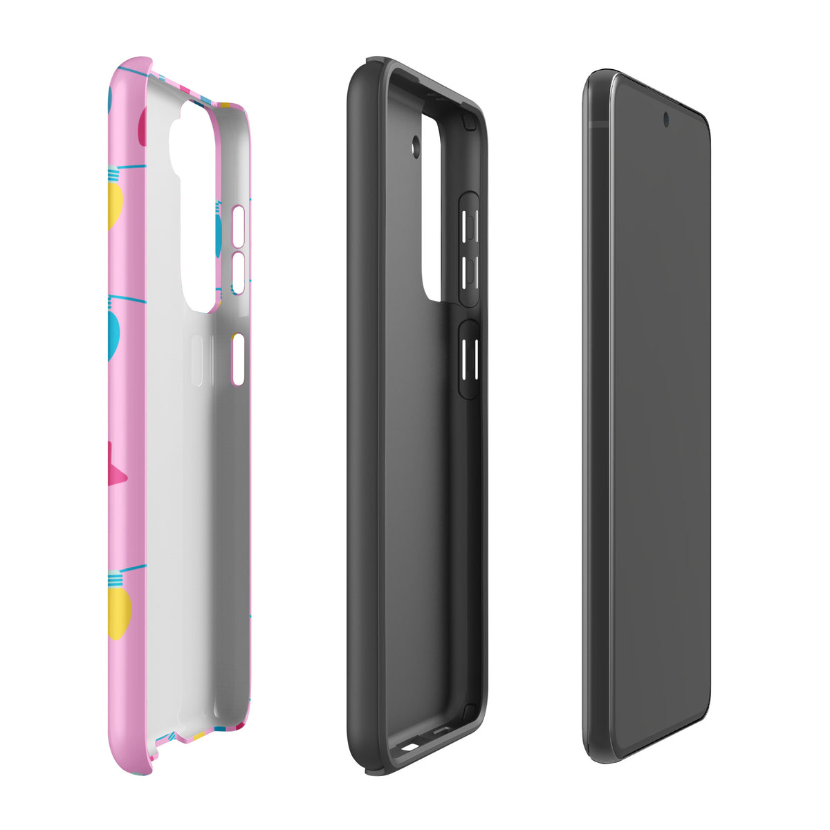 Phone Case for Samsung Galaxy in pink with colorful holiday lights and stars design.