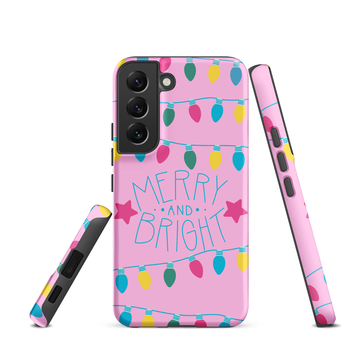 Phone Case for Samsung Galaxy with holiday lights design on pink background