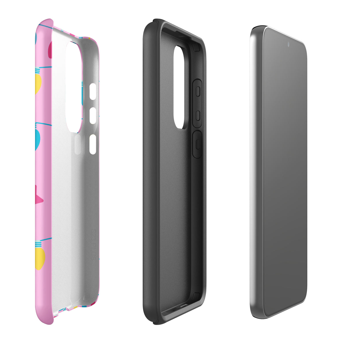 Phone Case for Samsung Galaxy with colorful holiday lights and stars on pink background