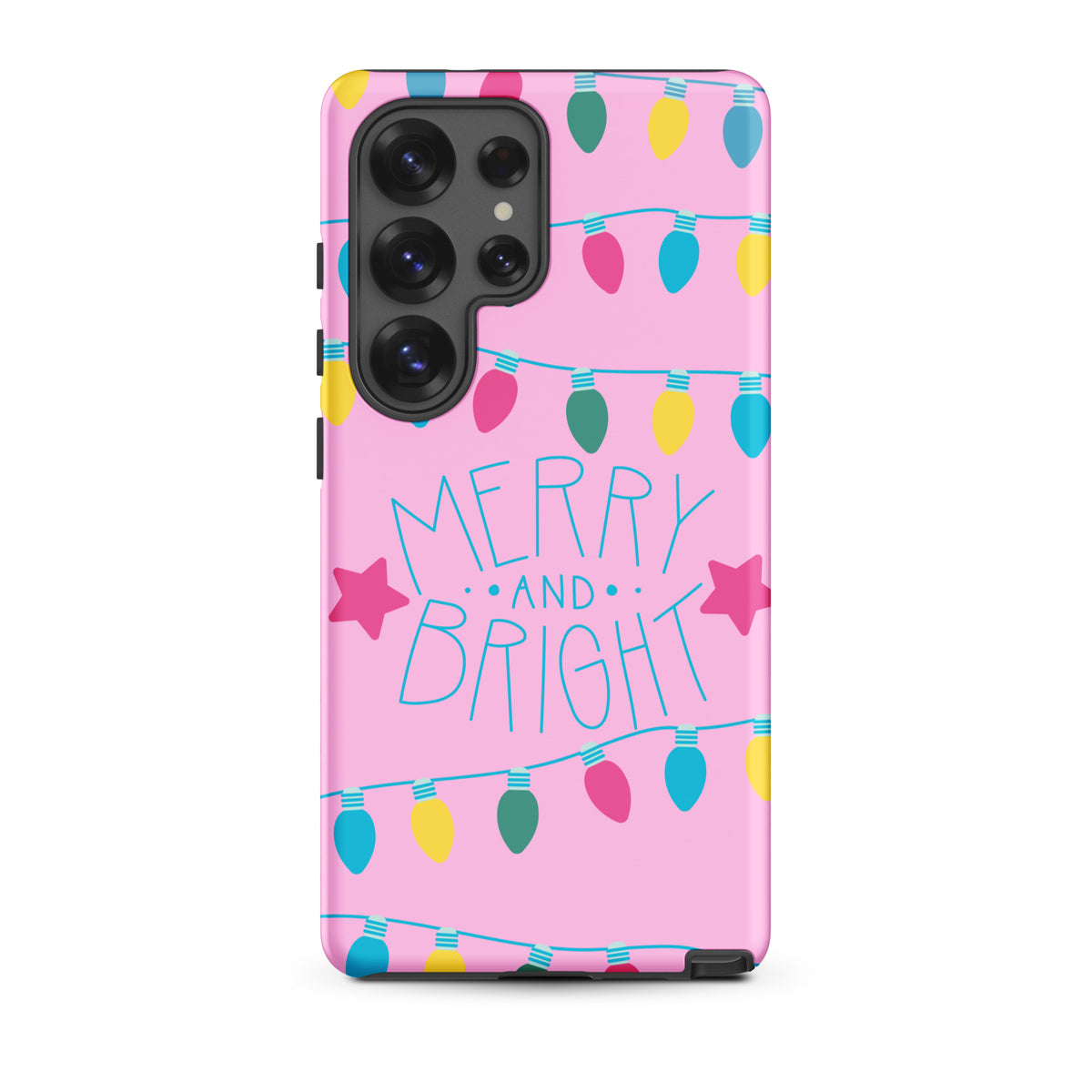 Phone Case for Samsung Galaxy with holiday lights and Merry and Bright design