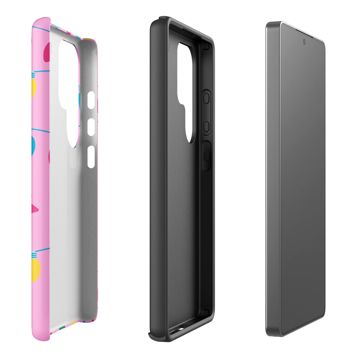 Phone Case for Samsung Galaxy with colorful holiday lights design on a pink background, adding festive cheer to your smartphone.