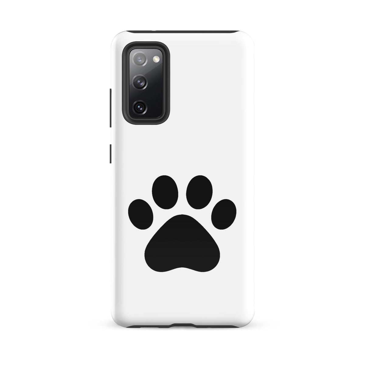 Phone Case for Samsung Galaxy with minimalist paw print design in white and black, perfect for pet lovers seeking stylish device protection.
