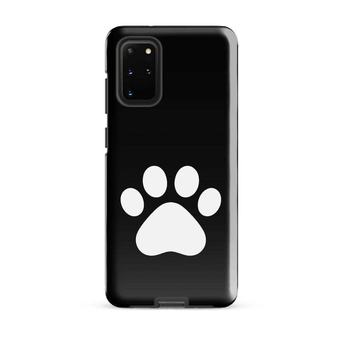 Phone Case for Samsung Galaxy with black and white paw print design for pet lovers, featuring minimalist cat and dog paw icon.