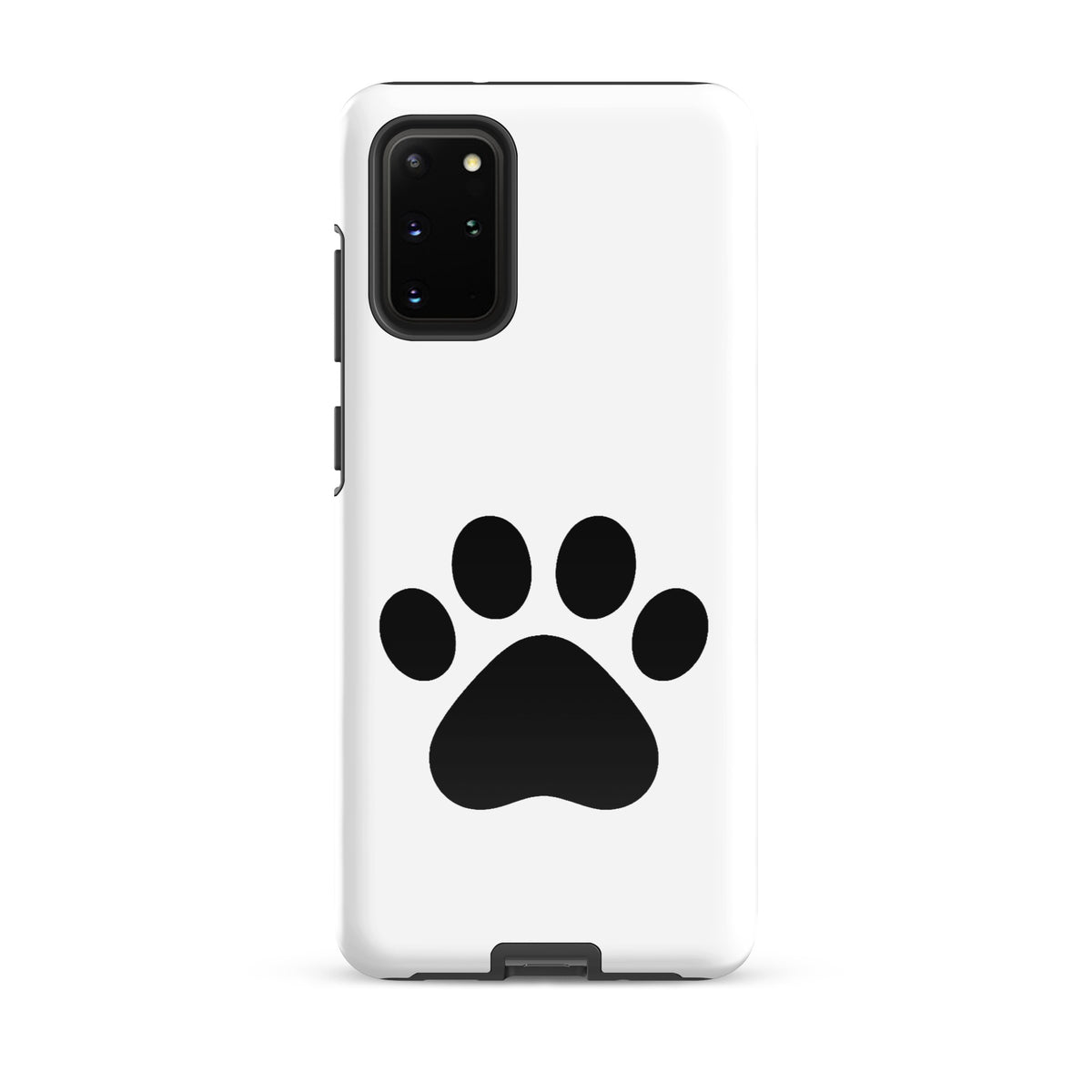 Phone Case for Samsung Galaxy with black paw print design, perfect for pet lovers, in white color, protective and stylish.