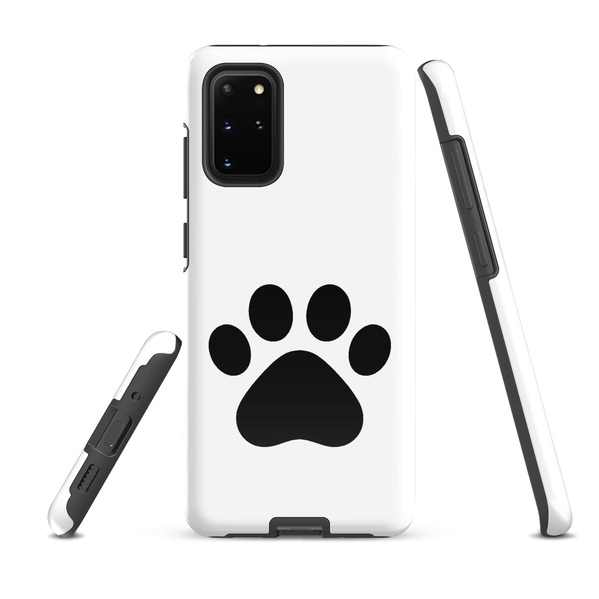 Phone Case for Samsung Galaxy with minimalist black paw print, ideal for pet lovers. White/black design for cat and dog enthusiasts.