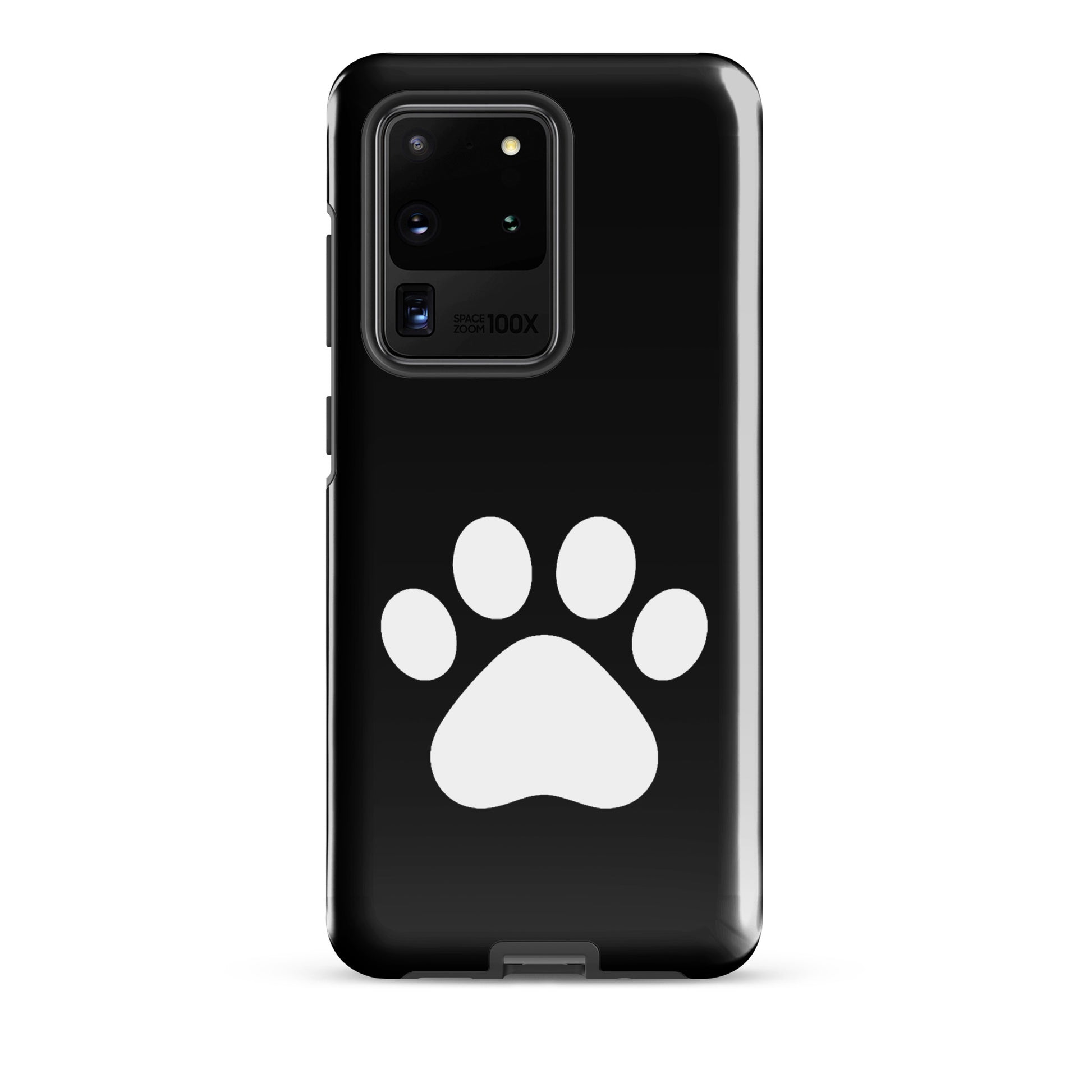 Phone Case for Samsung Galaxy with paw print design, black and white, ideal for pet lovers, durable and stylish for cat and dog owners.
