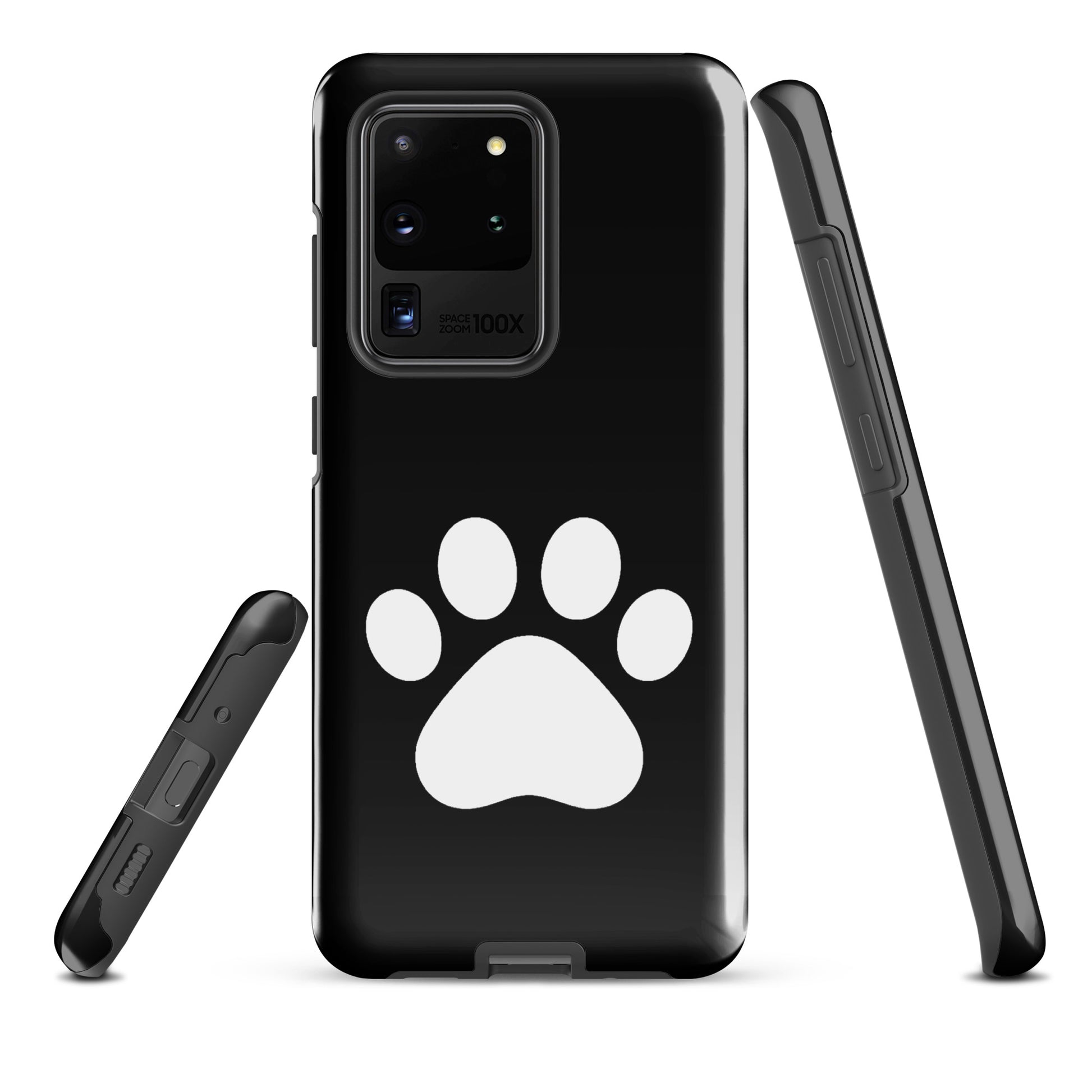 Phone Case for Samsung Galaxy with paw print design in black and white, ideal for pet lovers seeking a modern look and durable protection.
