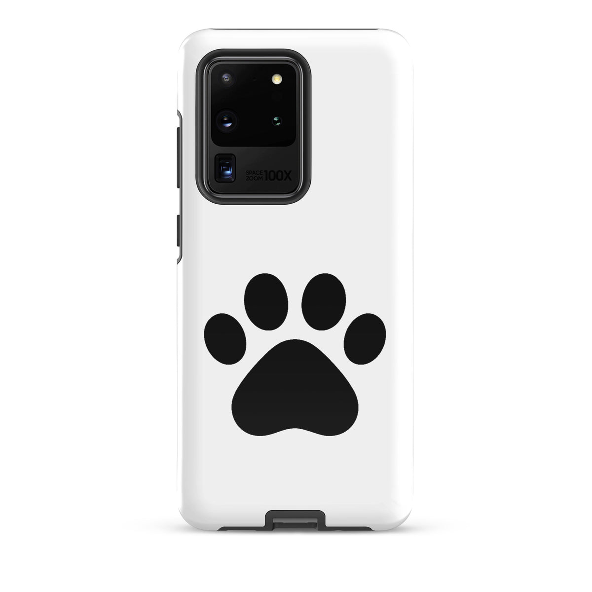 Phone Case for Samsung Galaxy with paw print design in white and black, ideal for cat and dog lovers seeking a modern and durable cover.