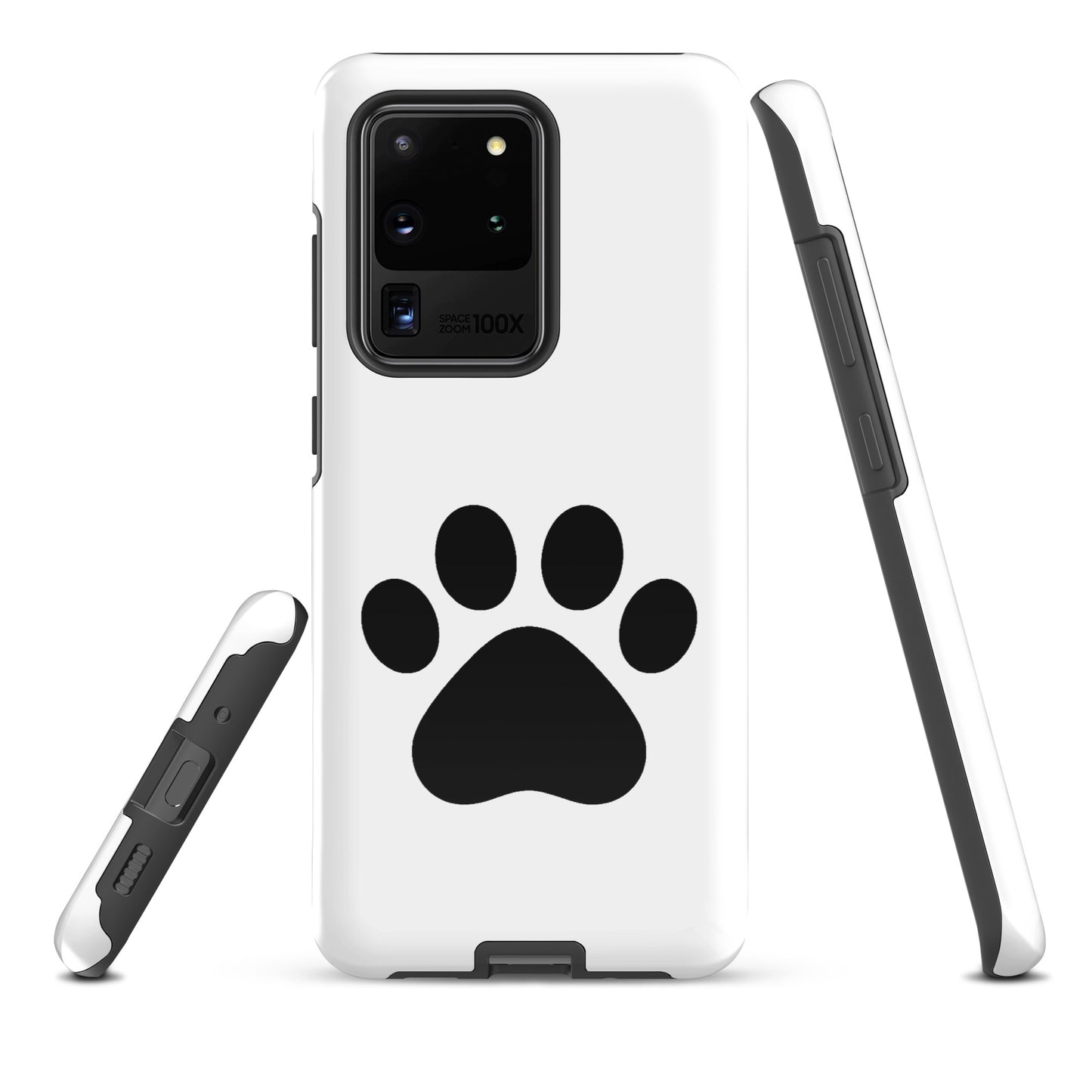 Phone Case for Samsung Galaxy with black paw print design, ideal for pet lovers, featuring a durable and sleek style for the phone.