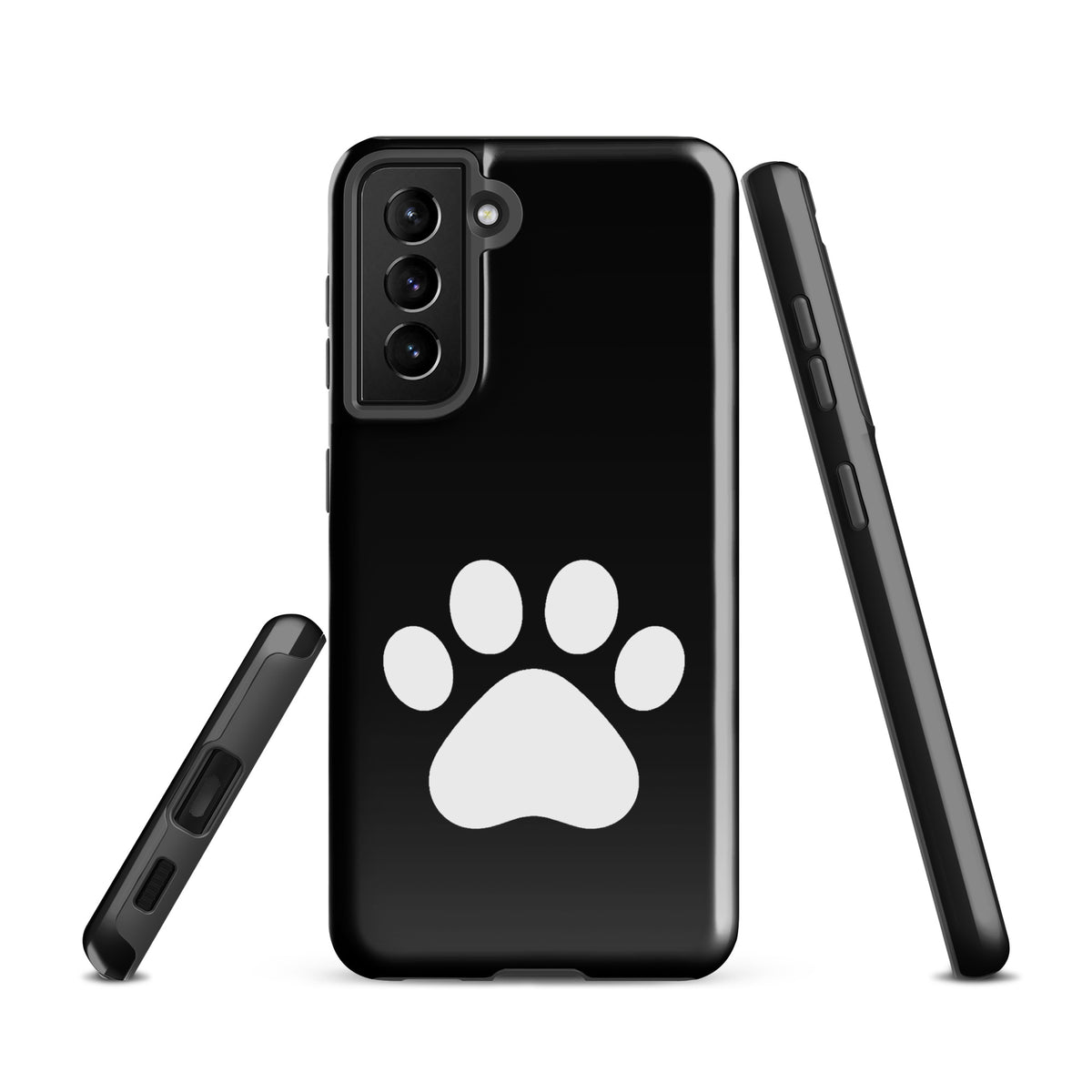 Phone Case for Samsung Galaxy with black and white paw print design, ideal for pet lovers. Compatible with cats and dogs theme.