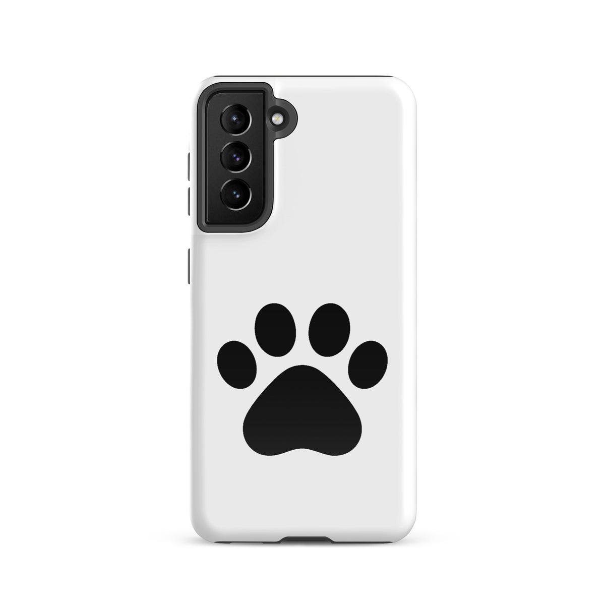 Phone Case with paw print design for Samsung Galaxy in white and black, ideal for cat and dog lovers.