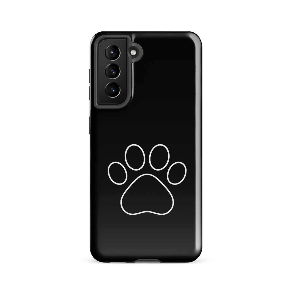 Black Phone Case for Samsung Galaxy with minimalist paw print design, perfect for pet lovers seeking style and protection. Dog and cat themed.