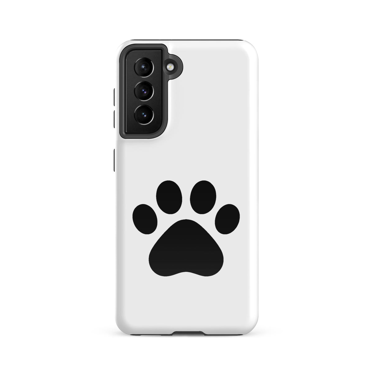 Phone Case for Samsung Galaxy featuring a black paw print design on a white background for pet lovers.