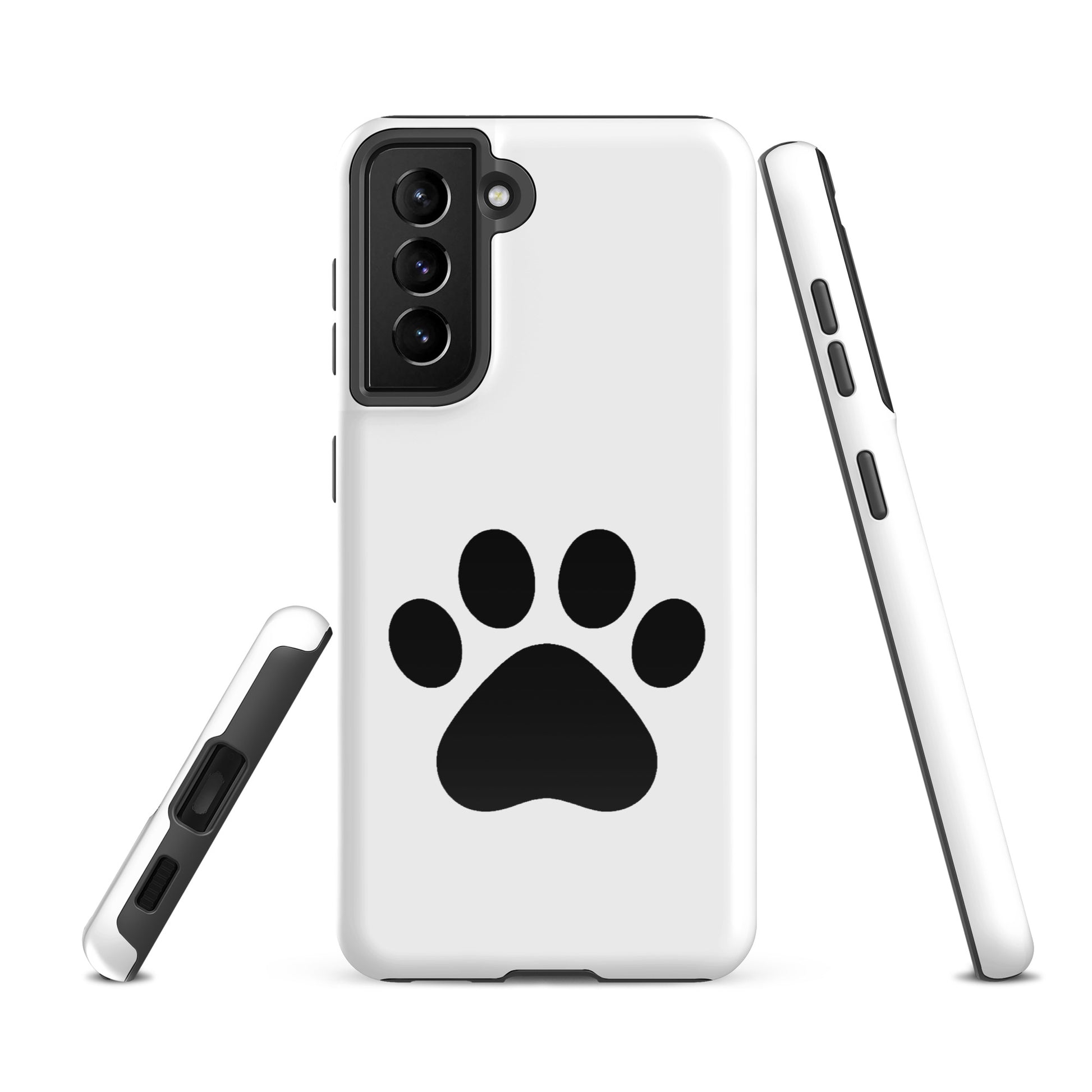 Phone Case for Samsung Galaxy with black paw print design, ideal for pet lovers. Durable, minimalist white and black phone case.