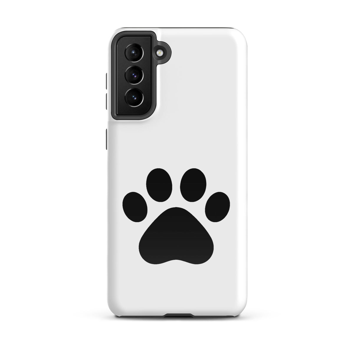 Phone Case for Samsung Galaxy featuring black paw print design for pet lovers in white and black color.