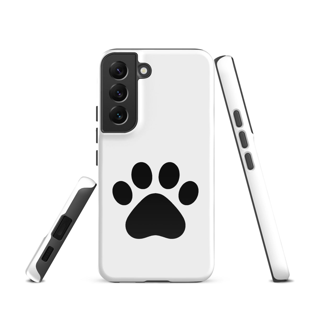 Phone Case for Samsung Galaxy with black paw print, ideal for pet lovers, minimalist cat or dog themed design in white and black.