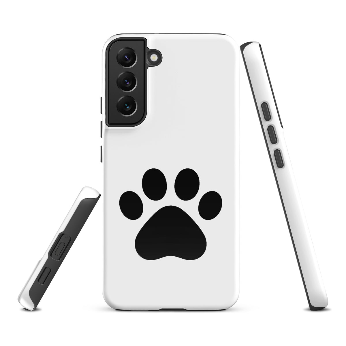 Phone Case for Samsung Galaxy with paw print design, perfect for pet lovers. Durable white/black case ideal for cat and dog parents.