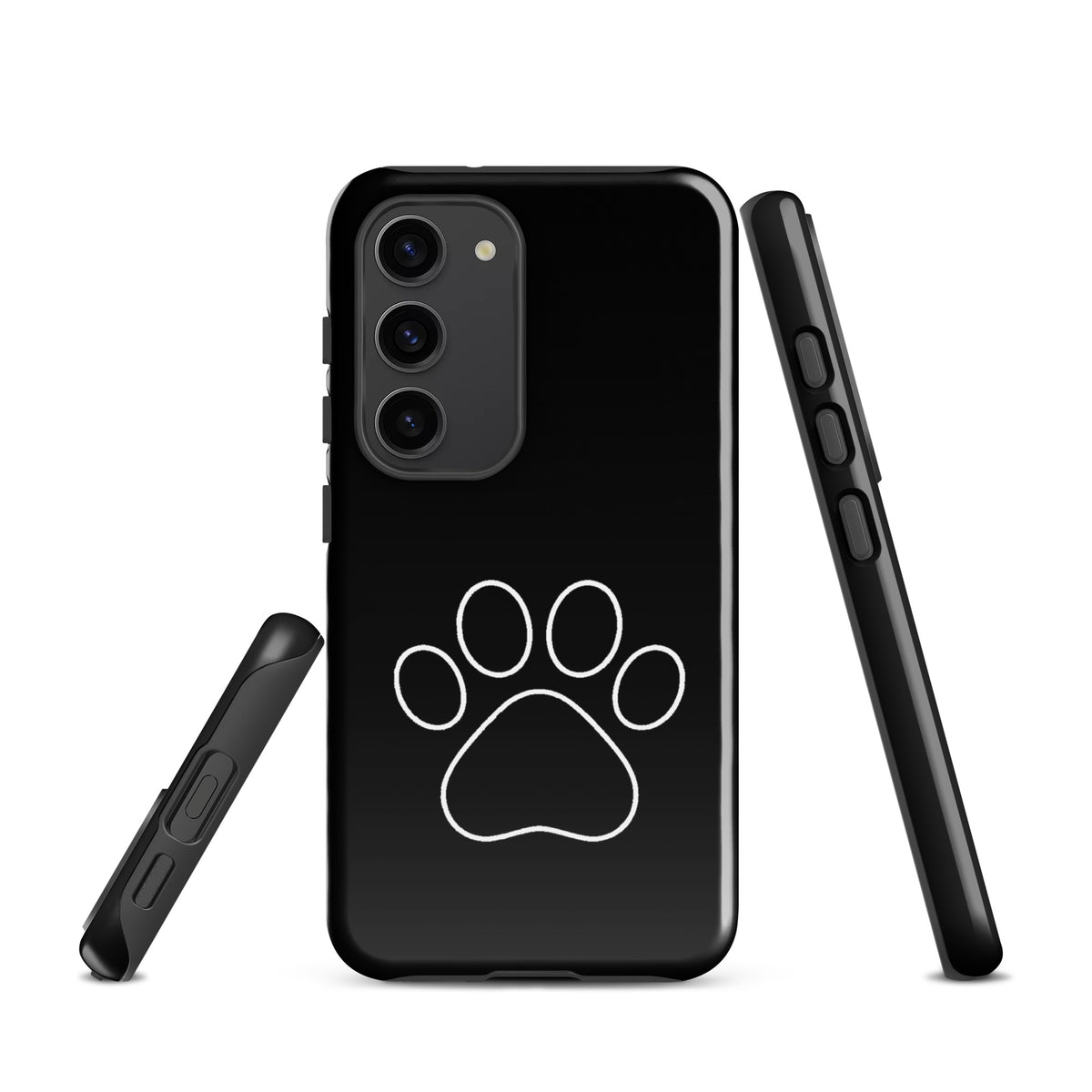 Phone Case for Samsung Galaxy with black paw print design for pet lovers, featuring a sleek minimalist style for cat and dog enthusiasts.