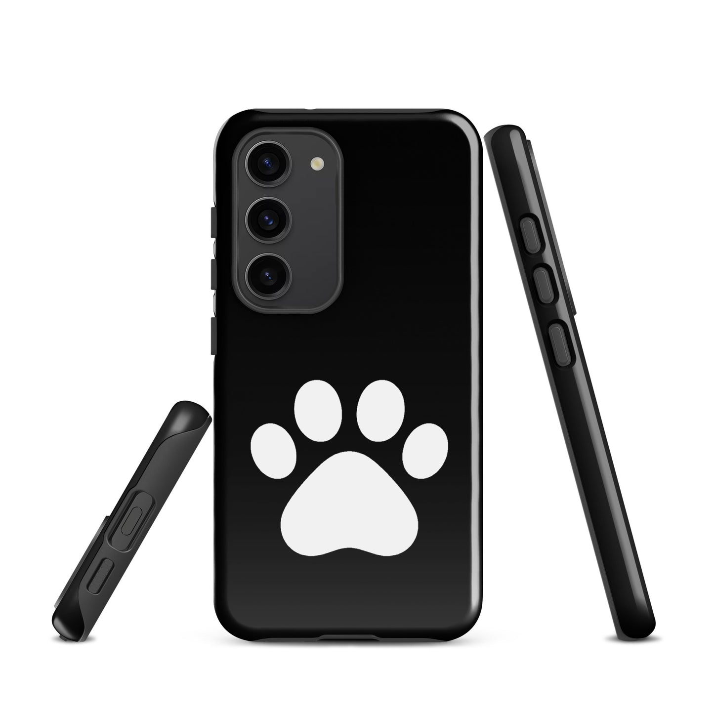 Phone Case for Samsung Galaxy featuring black and white paw print design, perfect for pet lovers, offering style and protection.
