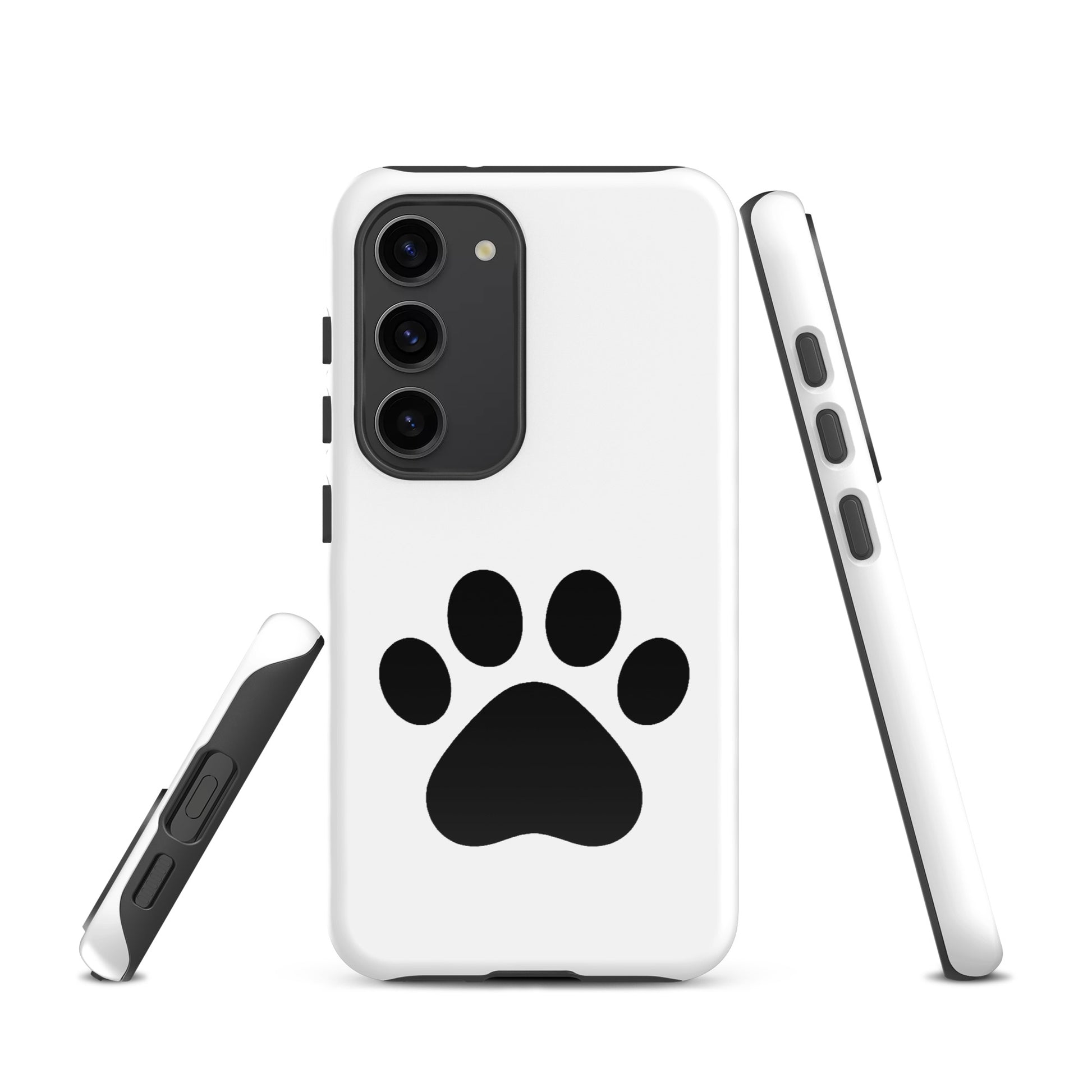 Phone Case for Samsung Galaxy with Black Paw Print Design for Pet Lovers in White and Black Colors