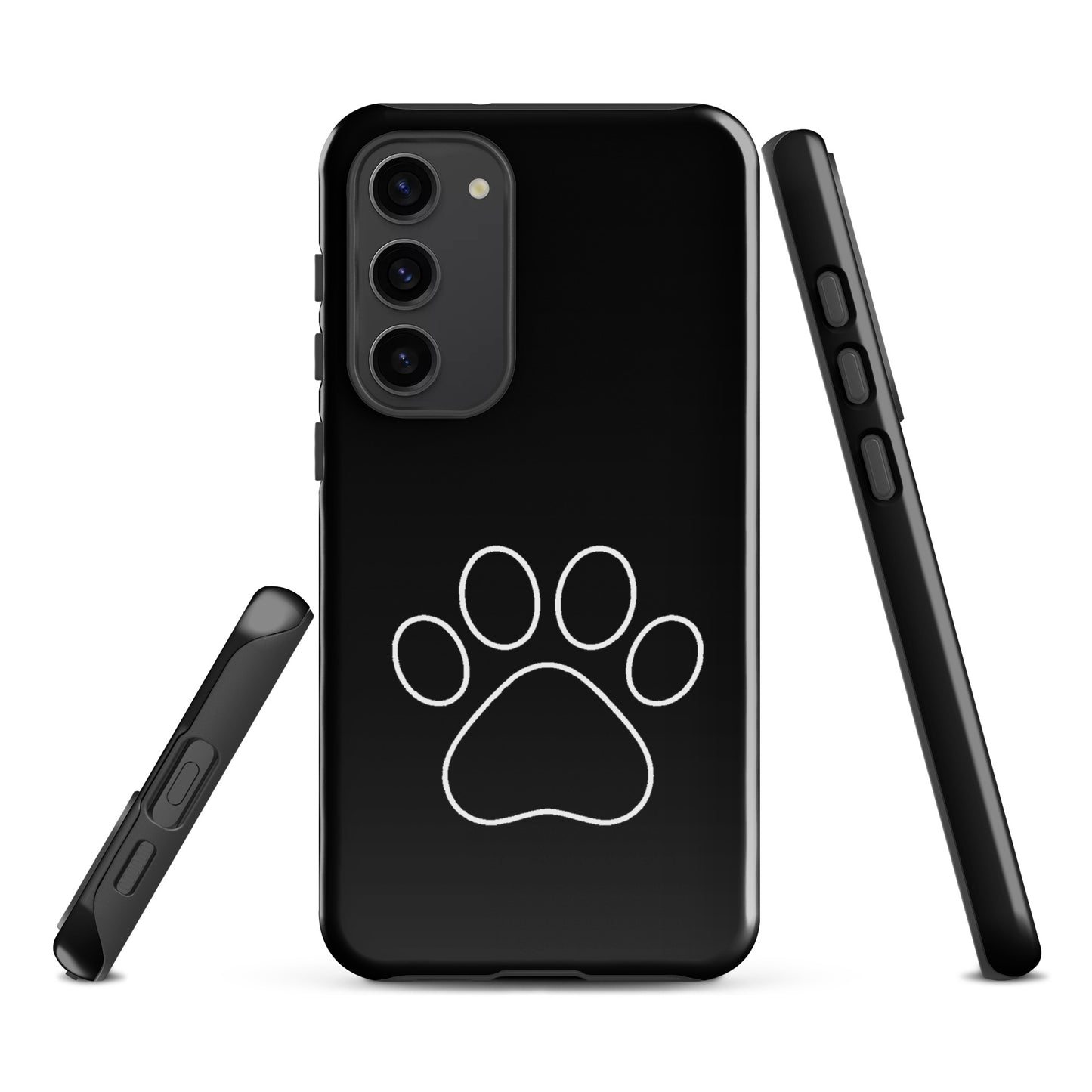 Phone Case for Samsung Galaxy with black paw print design for pet lovers, featuring a minimalist cat and dog theme.