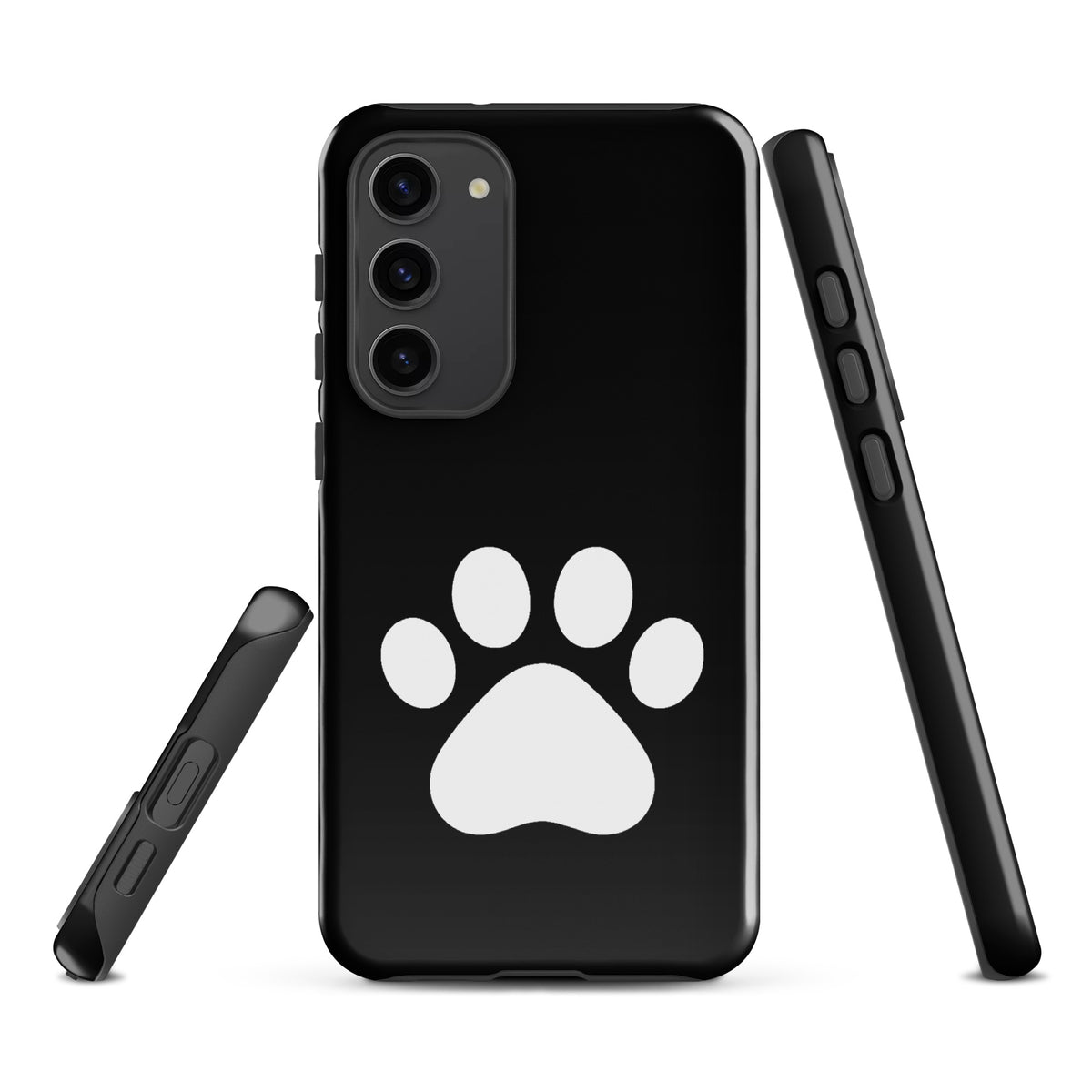 Phone Case for Samsung Galaxy with black and white paw print design for pet lovers, featuring sleek cat and dog icon.