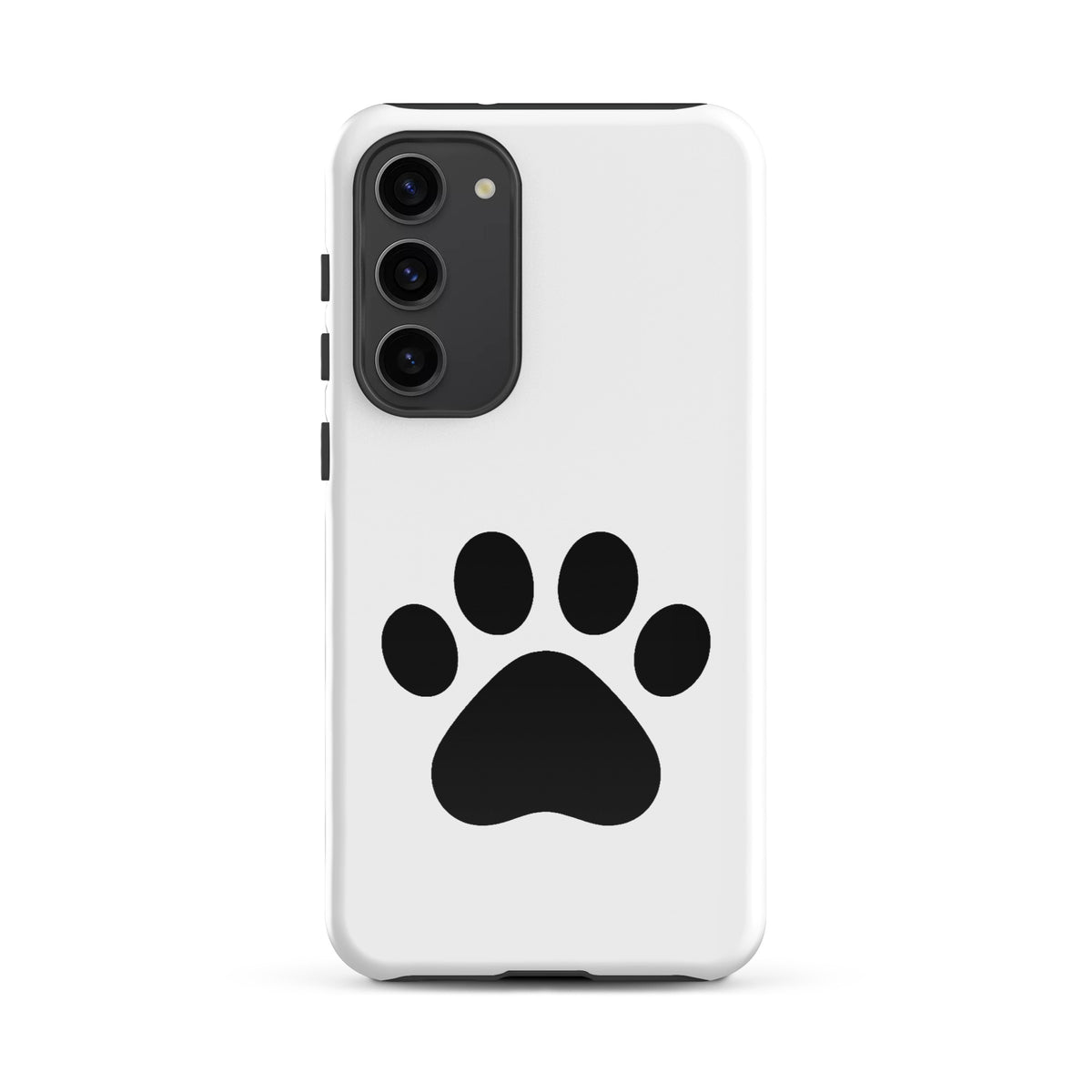 Phone Case for Samsung Galaxy with black paw print design for pet lovers, featuring minimalist style in white and black.