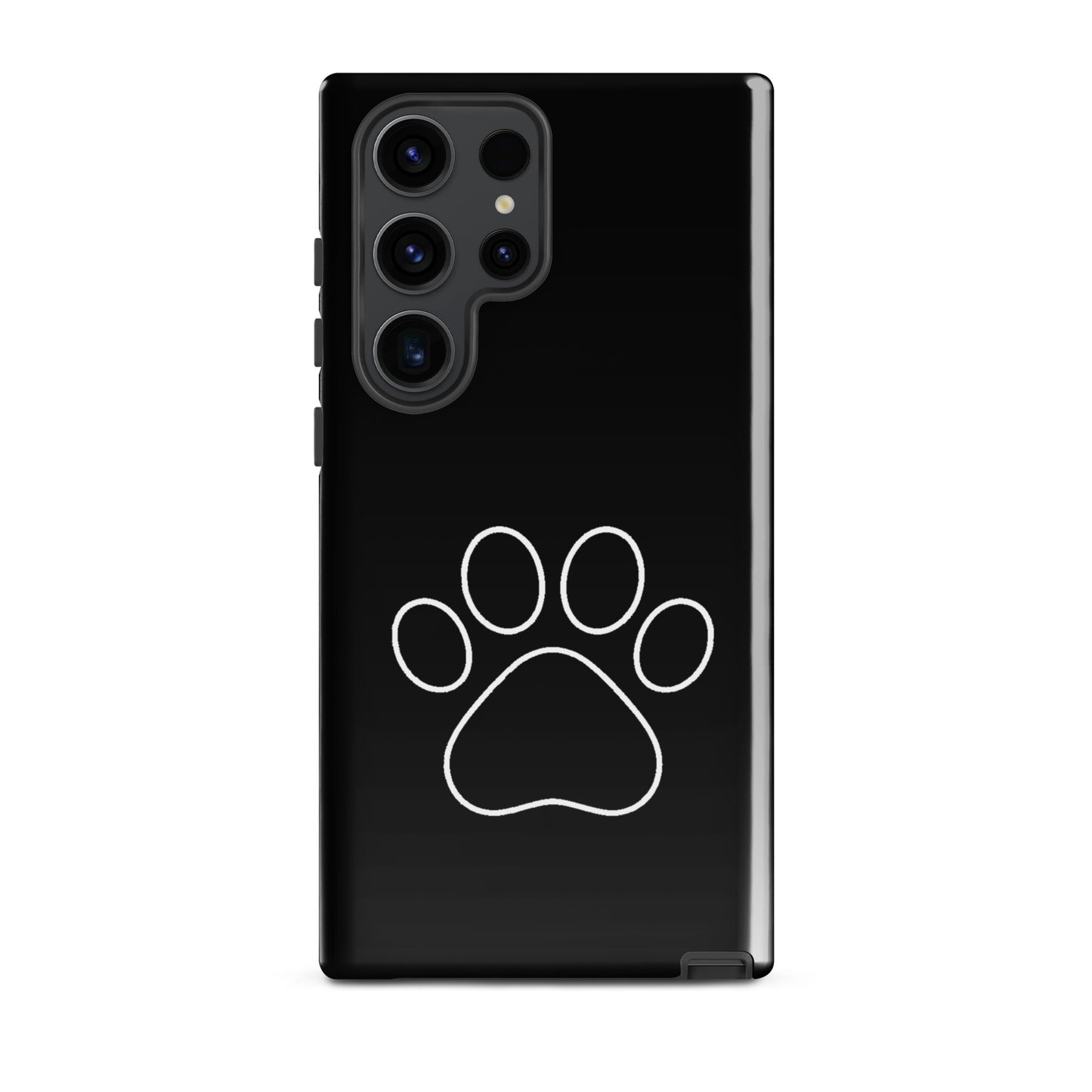 Phone Case for Samsung Galaxy with minimalist paw print design, perfect for pet lovers who want a modern style in black.
