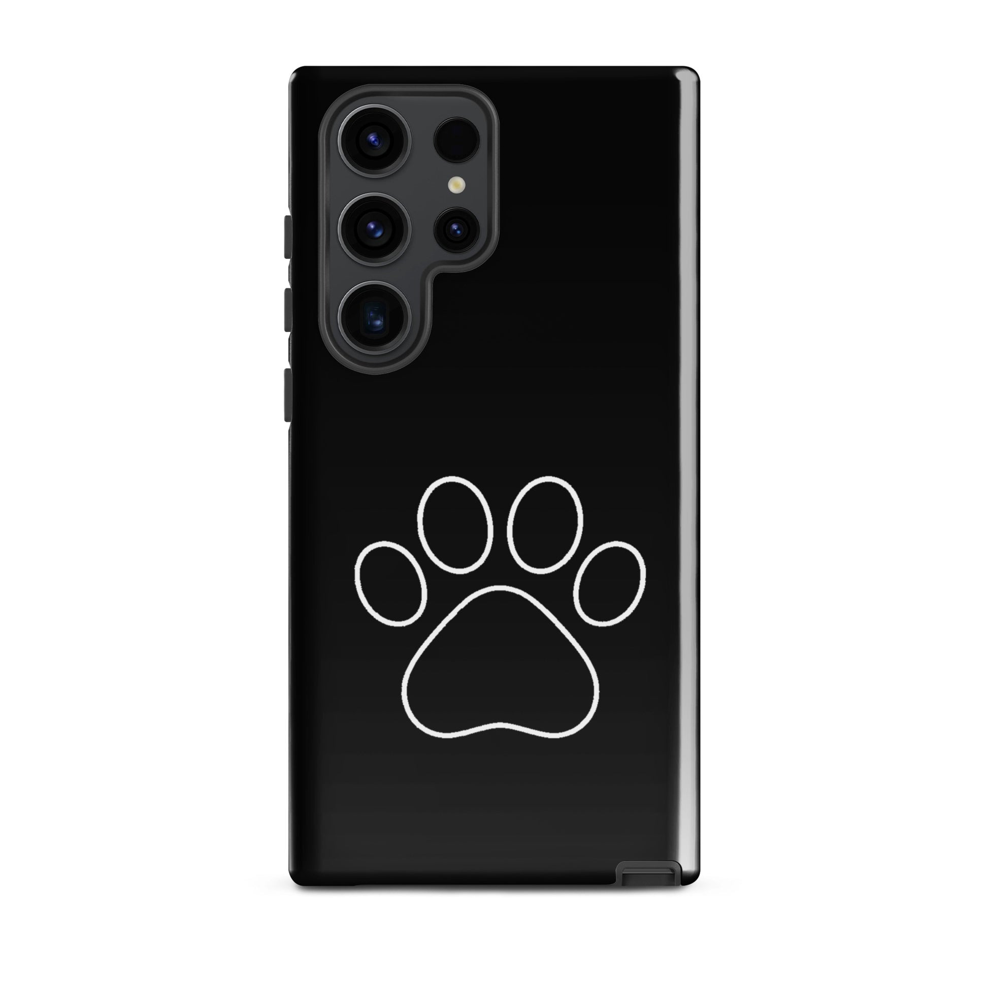 Phone Case for Samsung Galaxy with minimalist paw print design, perfect for pet lovers who want a modern style in black.