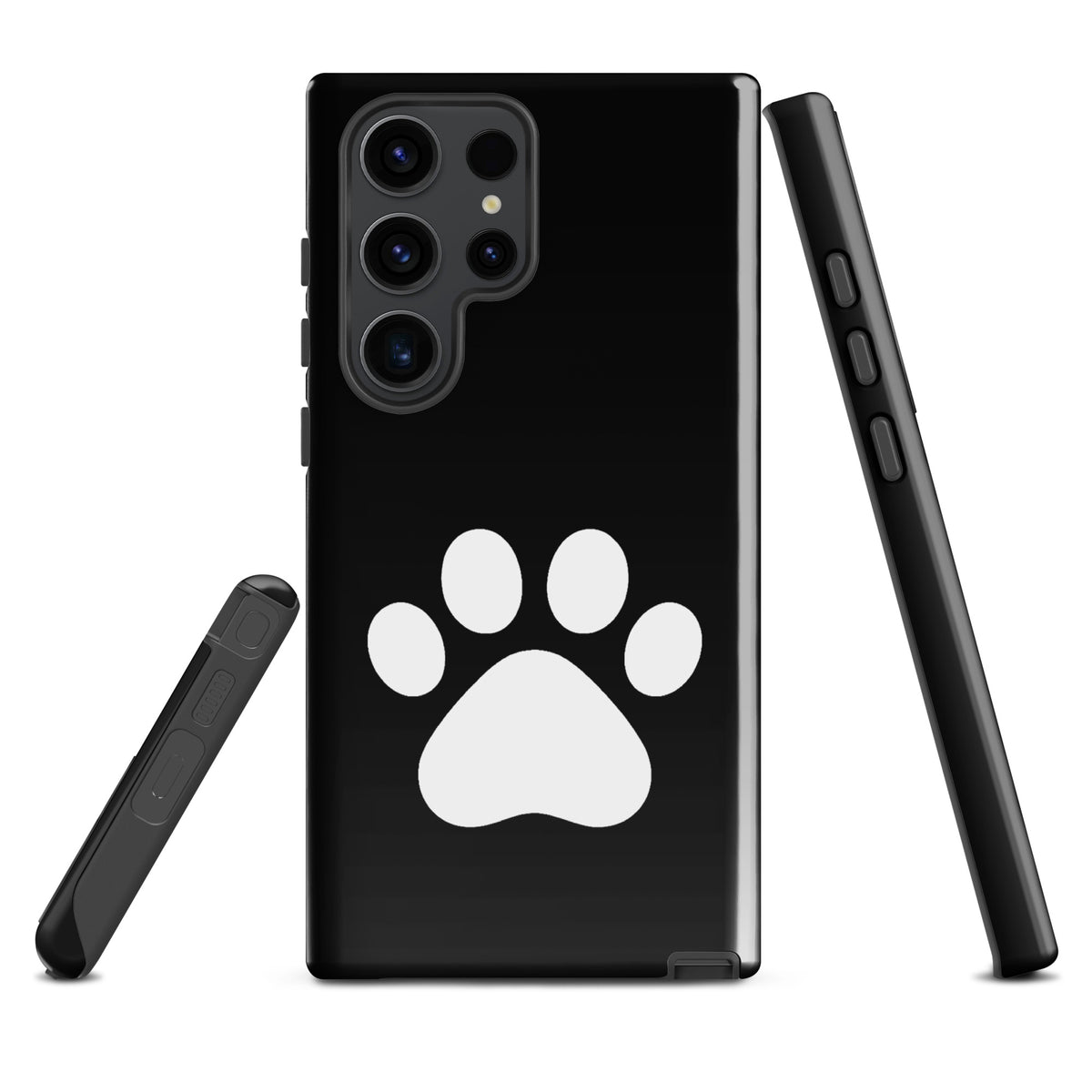 Phone Case for Samsung Galaxy with minimalist black and white paw print design, perfect for cat and dog lovers, pet-themed protection.