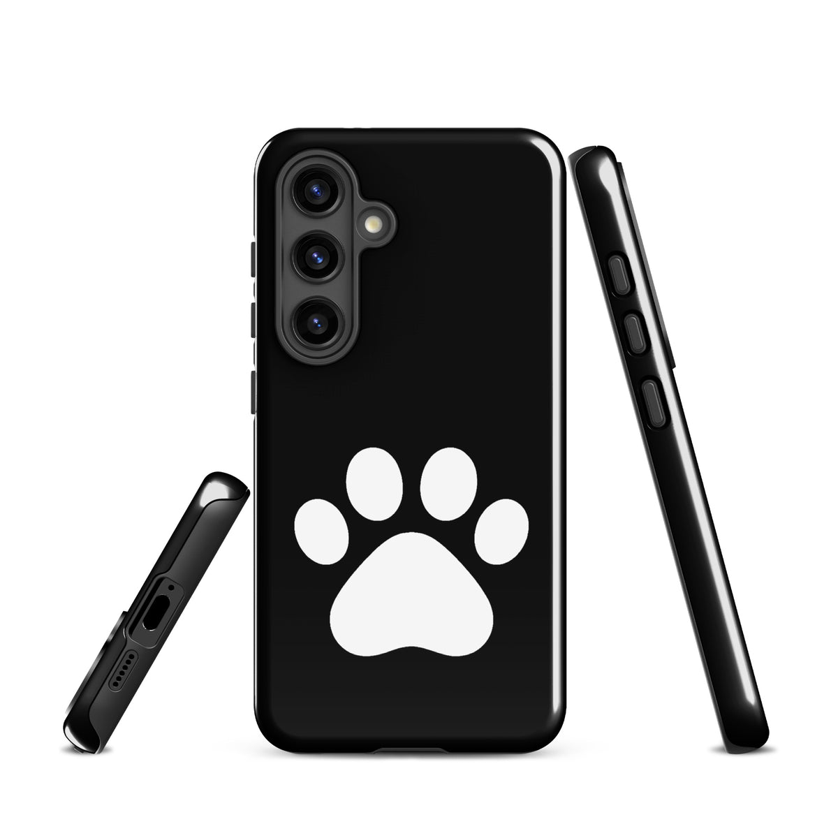 Phone Case for Samsung Galaxy with paw print design, perfect for pet lovers. Sleek black and white pet-themed phone case for cats and dogs.
