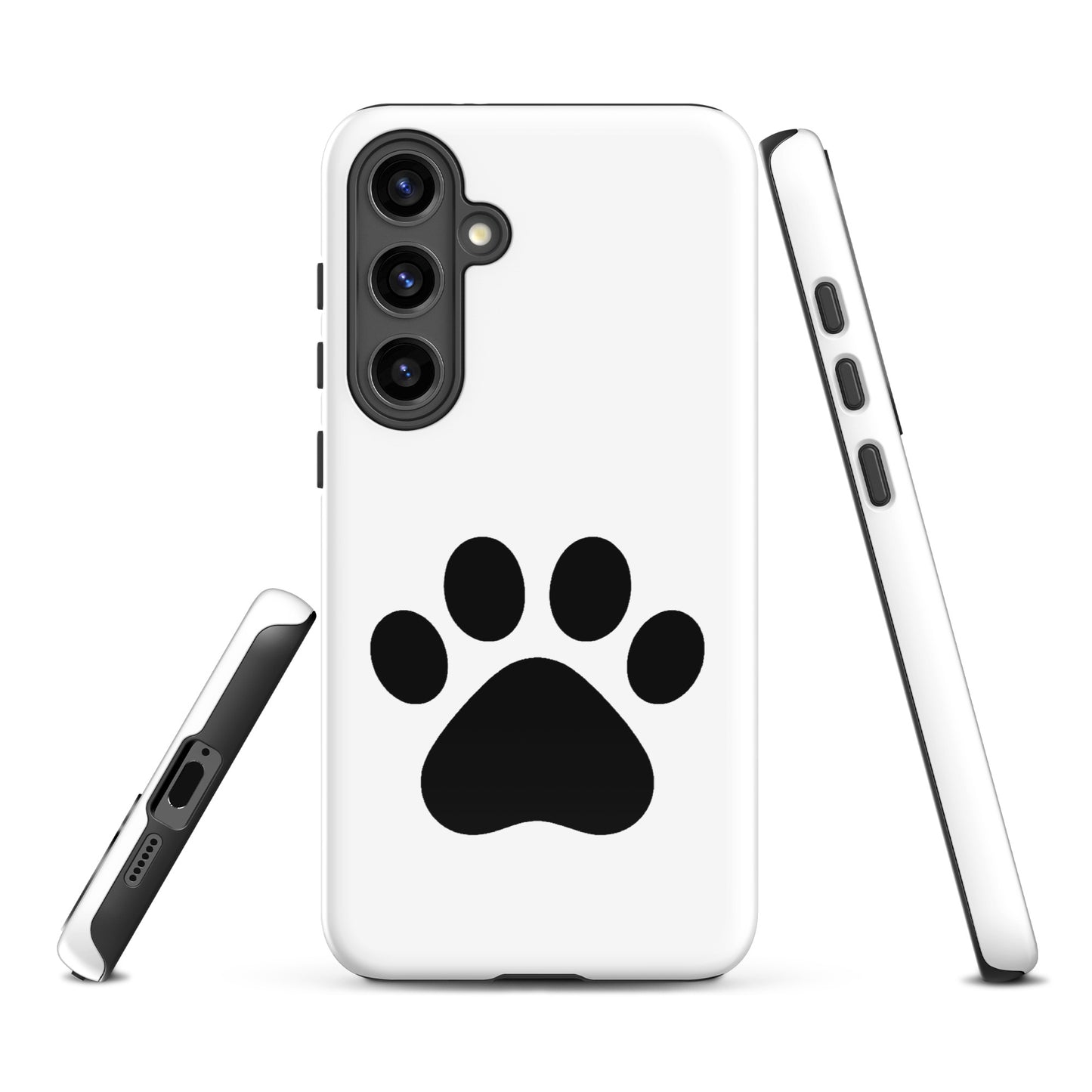 Phone Case for Samsung Galaxy with black paw print design in white, perfect for pet lovers, offers protection and style.