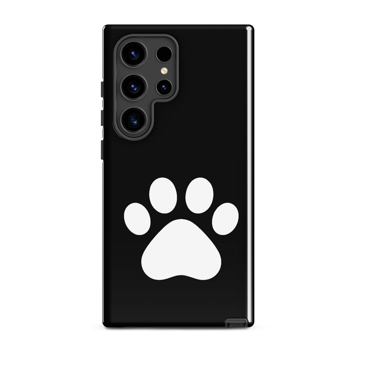 Phone Case for Samsung Galaxy with black and white paw print design for pet lovers.