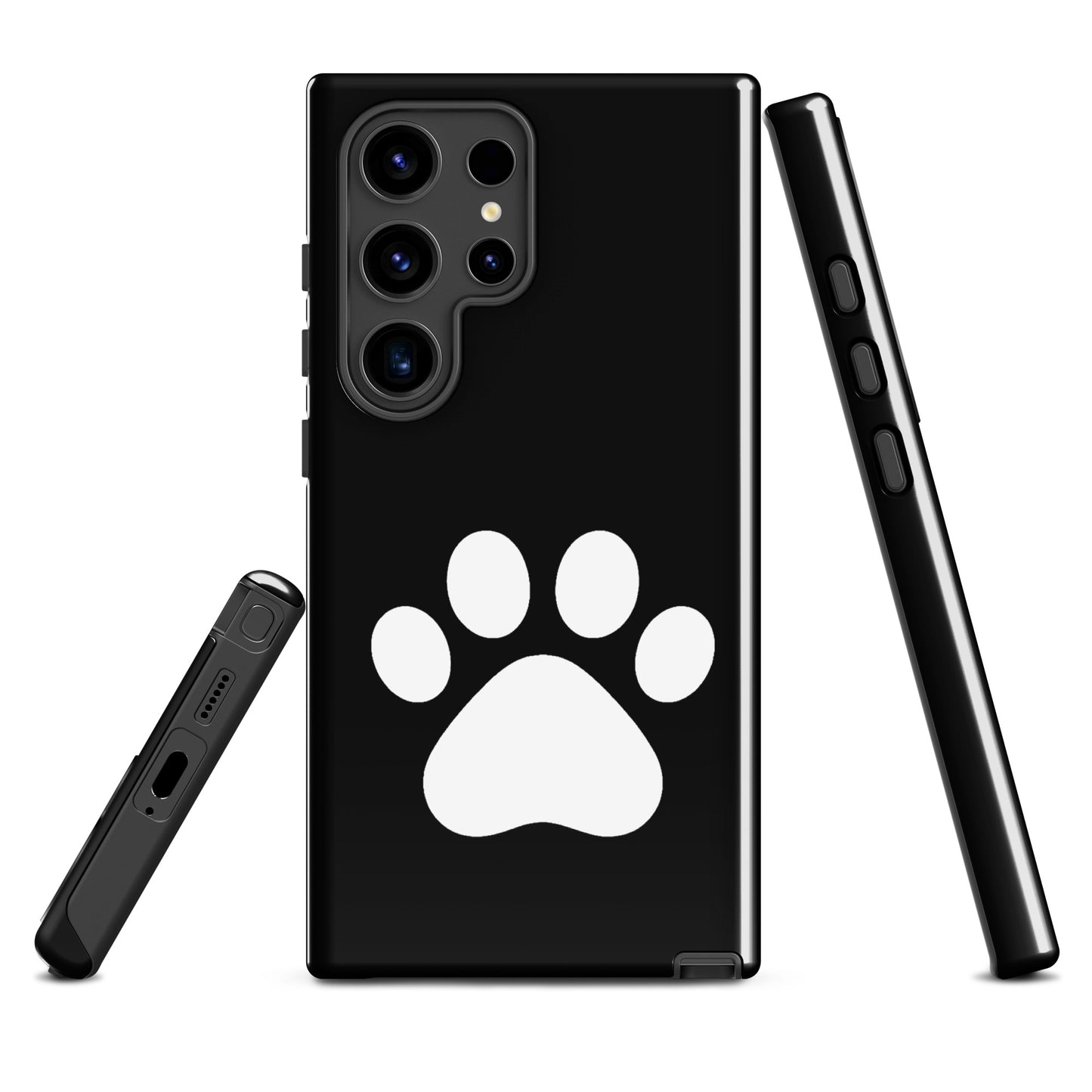 Phone Case for Samsung Galaxy with black and white paw print design for pet lovers, durable cover for cat and dog owners.