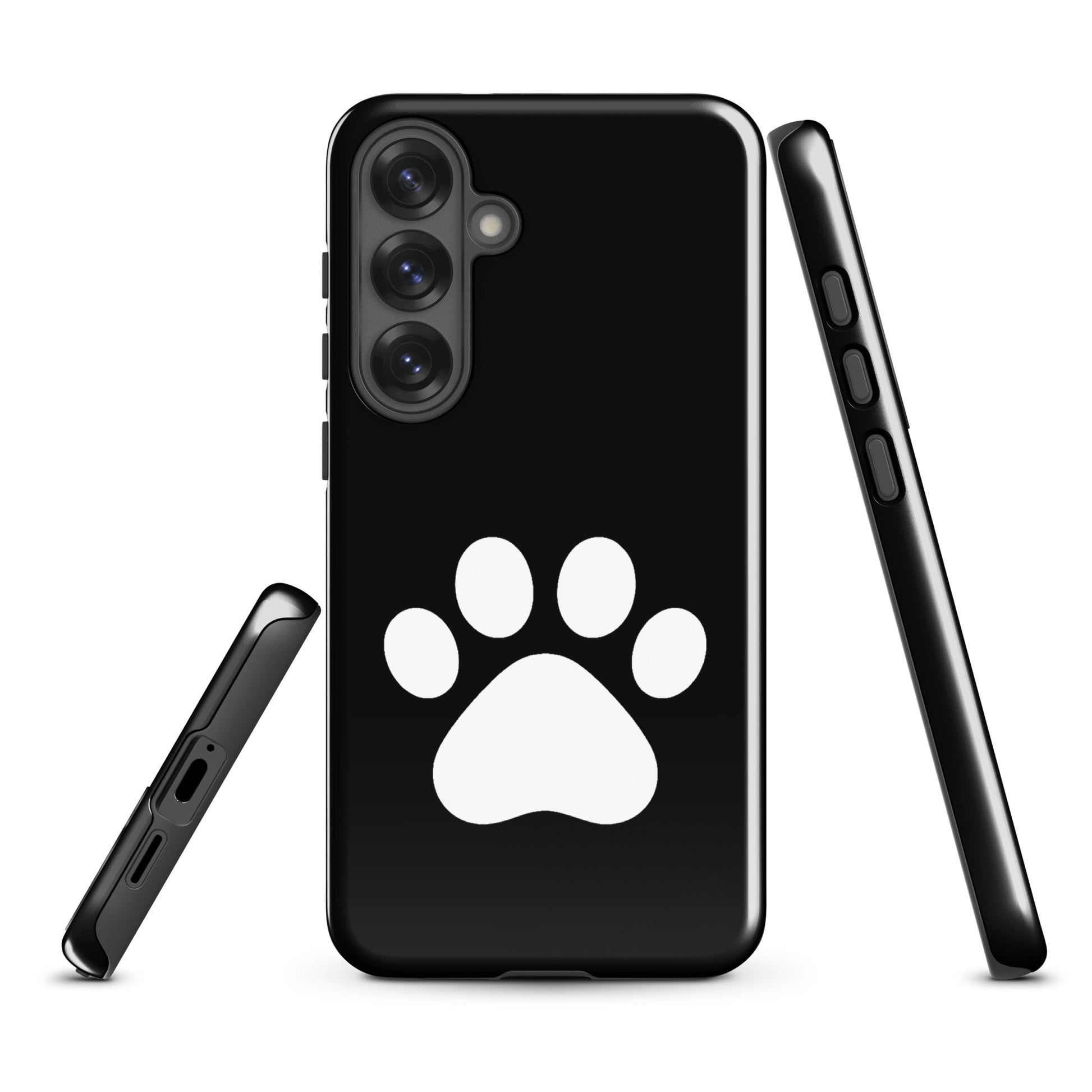 Phone Case for Samsung Galaxy with black and white paw print design for pet lovers; minimalist style for cat and dog owners.