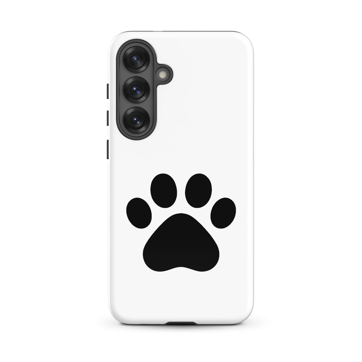 Phone Case for Samsung Galaxy with black paw print design in white, perfect for pet lovers seeking a minimalist and durable phone case.