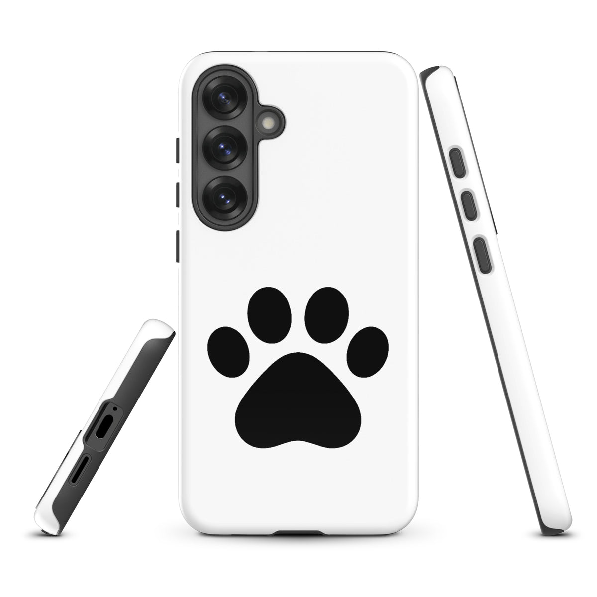 Phone Case with paw print design for Samsung Galaxy, ideal for pet lovers. Black and white minimalist style for cat and dog owners.