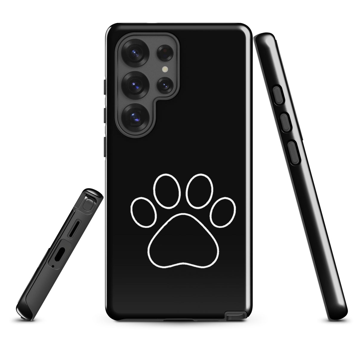 Phone Case for Samsung Galaxy with black paw print design, ideal for pet lovers looking for a stylish and durable phone accessory.