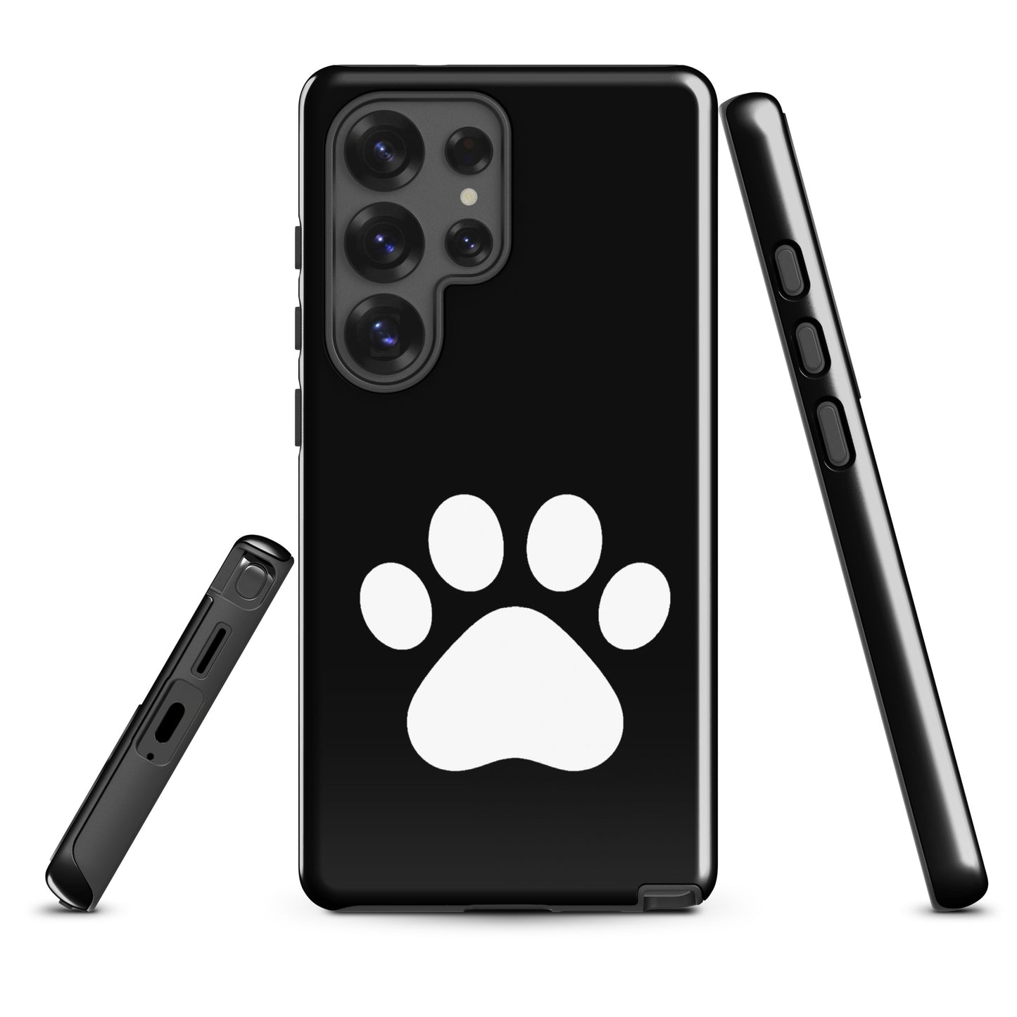 Phone Case for Samsung Galaxy with black and white paw print design for pet lovers, featuring a minimalist style suitable for cat and dog parents.