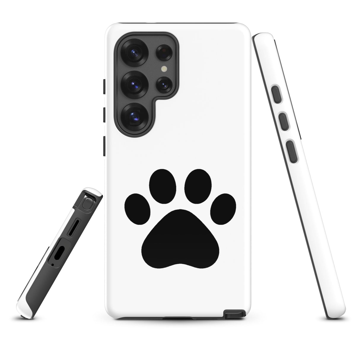 Phone Case for Samsung Galaxy with paw print design in white and black, ideal for pet lovers seeking minimalist style and device protection.