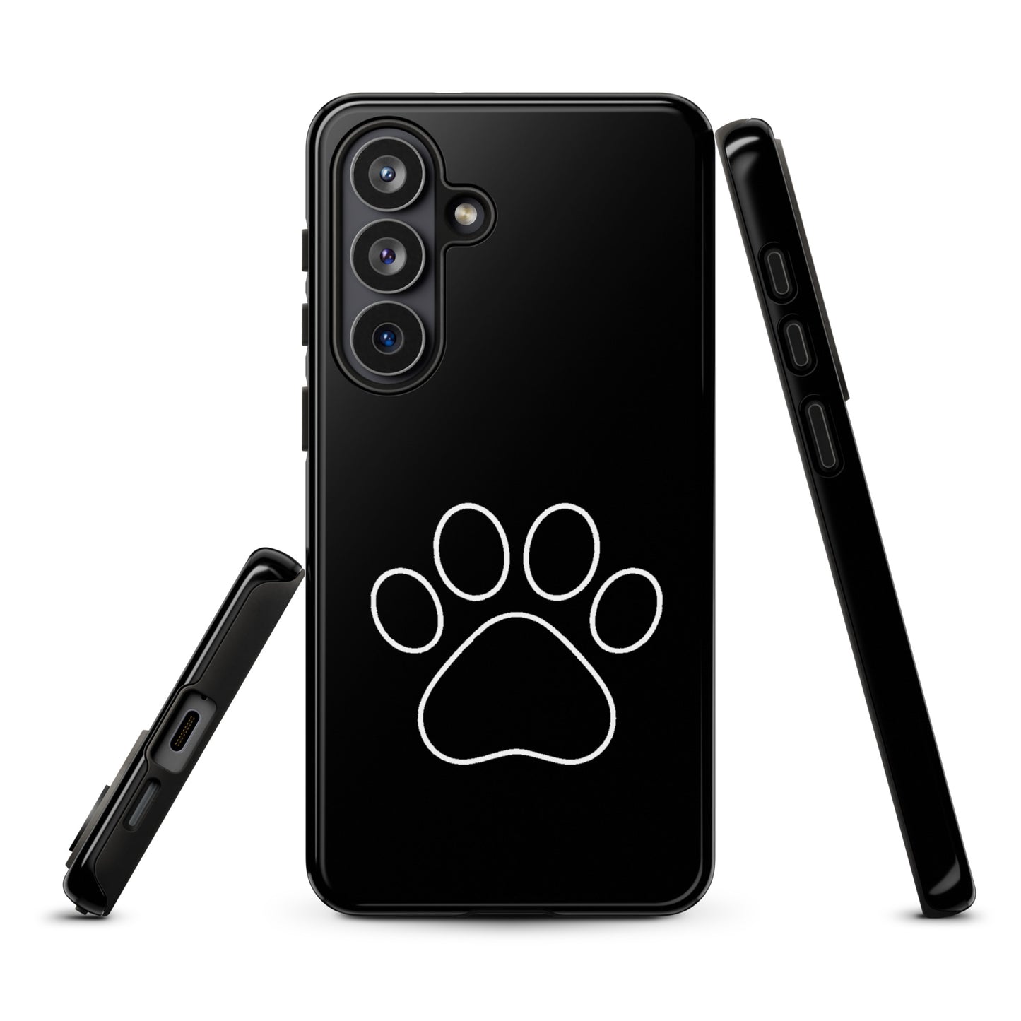 Phone Case for Samsung Galaxy with black paw print design for pet lovers, offering sleek protection for cat and dog enthusiasts.