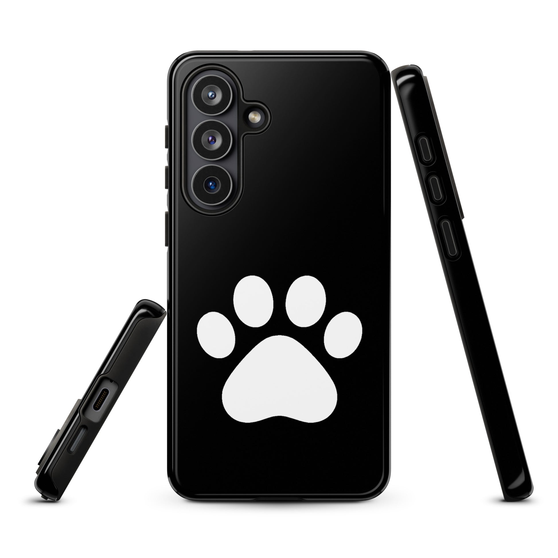 Phone Case for Samsung Galaxy with paw print design in black and white, ideal for pet lovers seeking style and device protection.