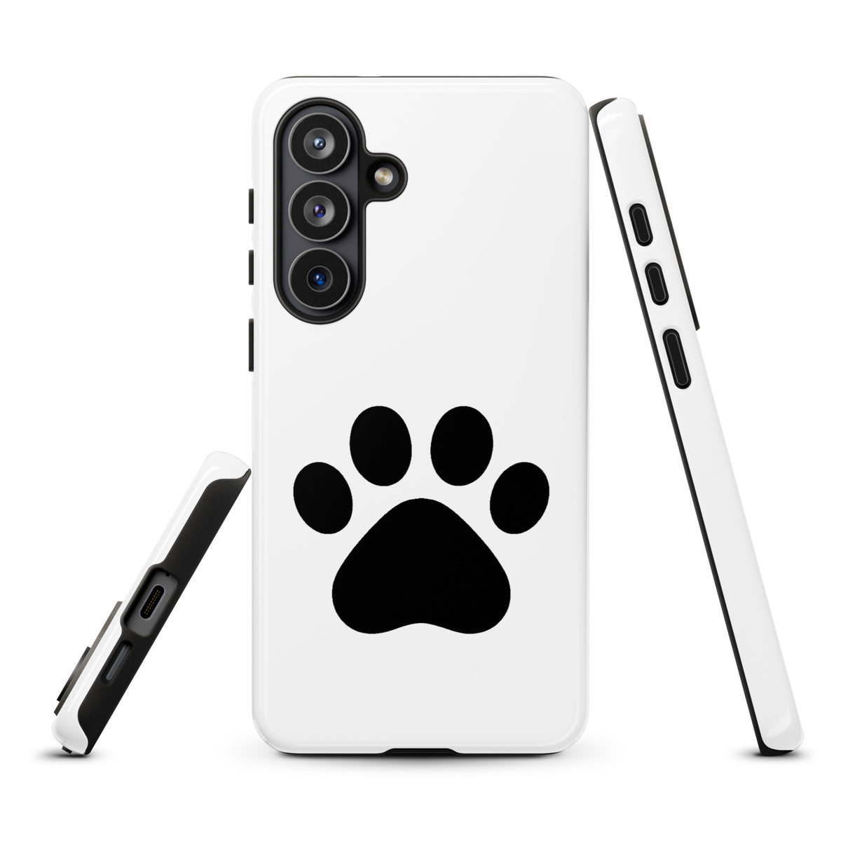 Phone Case for Samsung Galaxy with paw print design, perfect for pet lovers, in white and black, showcasing cat and dog themed durability.