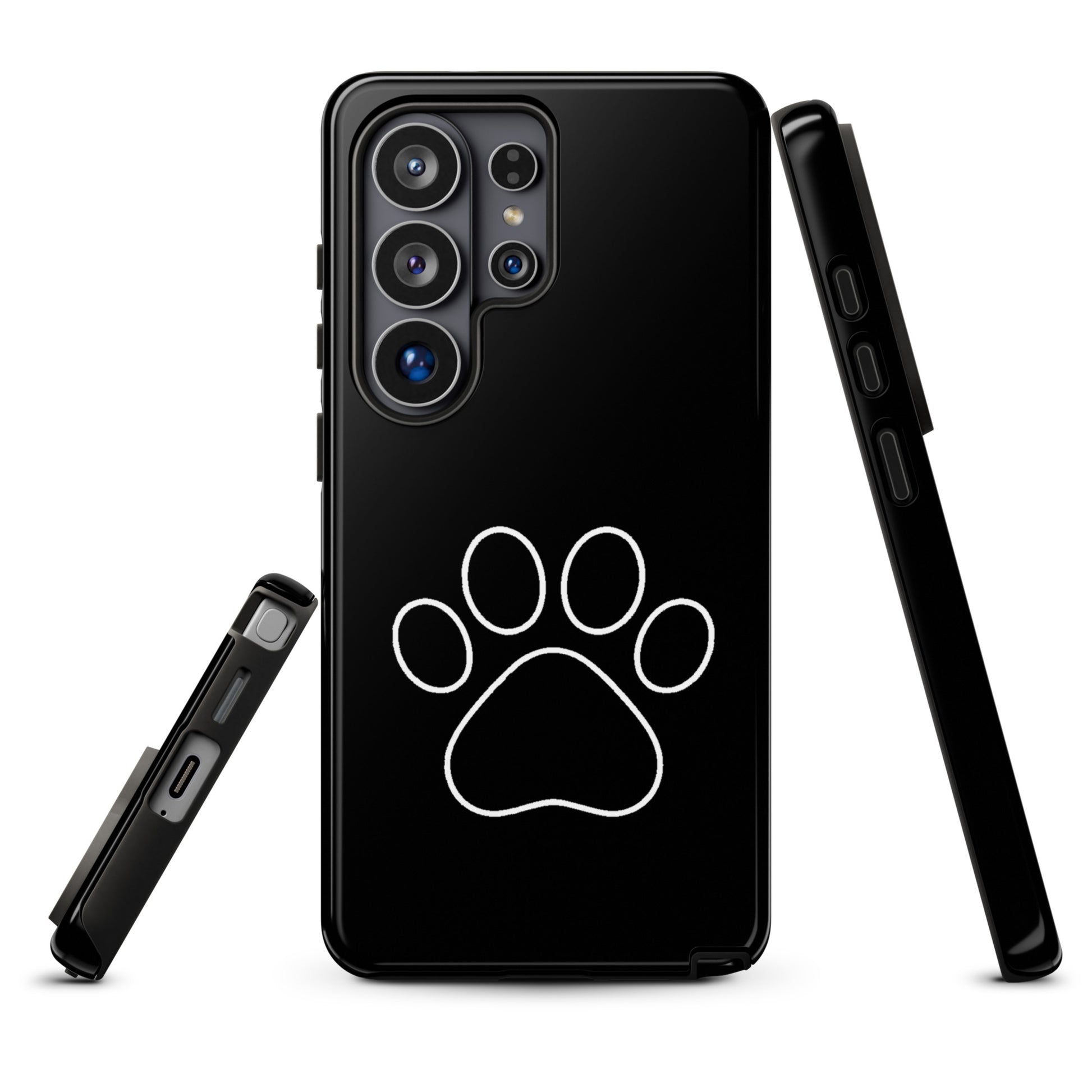 Phone Case for Samsung Galaxy with black paw print design, perfect for pet lovers seeking a stylish and durable phone case.